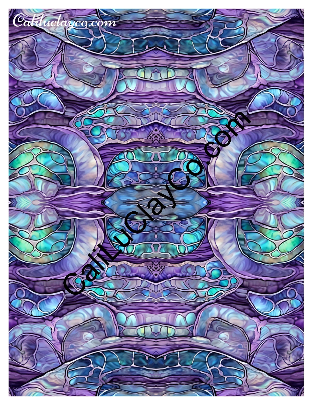 Purple & Teal Stones #18 Mirrored Version #2 Polymer Clay Water-Soluble Transfer Sheet / Tattoo Paper