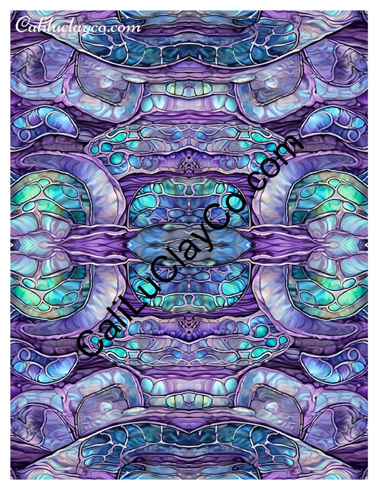 Purple & Teal Stones #18 Mirrored Version #2 Polymer Clay Water-Soluble Transfer Sheet / Tattoo Paper