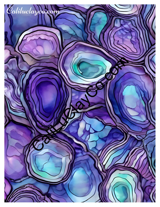 Purple & Teal Stones #19 Left & Right Polymer Clay Water-Soluble Transfer Sheet / Tattoo Paper