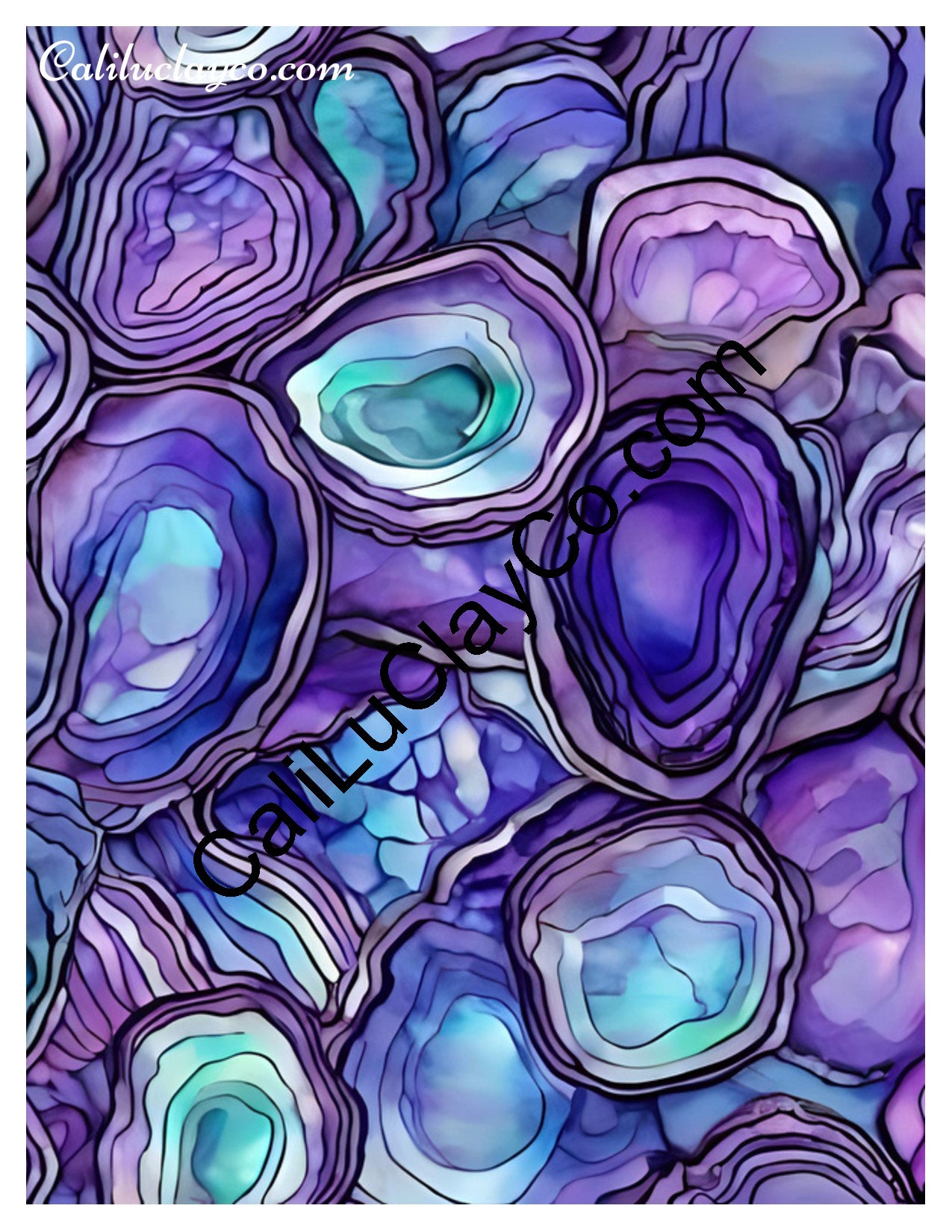 Purple & Teal Stones #19 Left & Right Polymer Clay Water-Soluble Transfer Sheet / Tattoo Paper