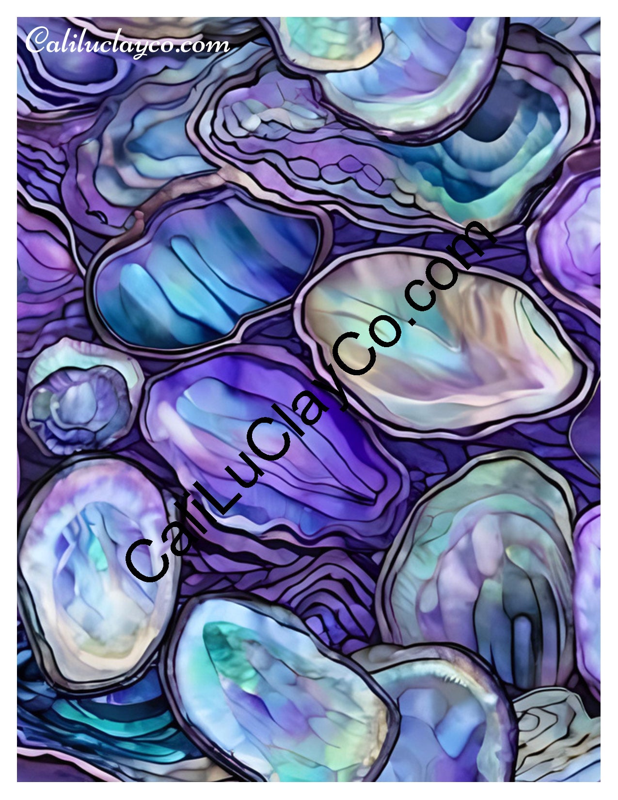 Purple & Teal Stones #22 Left & Right Polymer Clay Water-Soluble Transfer Sheet / Tattoo Paper