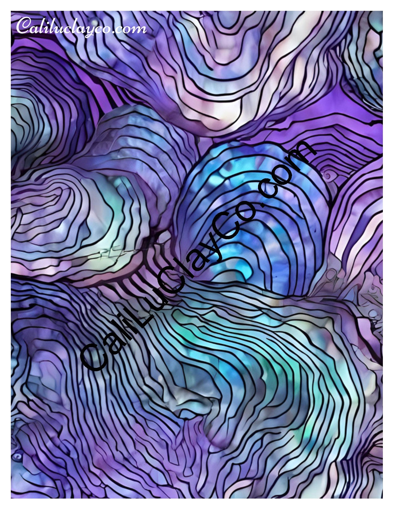 Purple & Teal Waves #3 Left & Right Polymer Clay Water-Soluble Transfer Sheet / Tattoo Paper