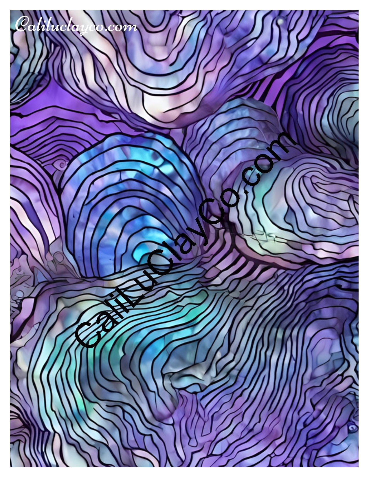 Purple & Teal Waves #3 Left & Right Polymer Clay Water-Soluble Transfer Sheet / Tattoo Paper