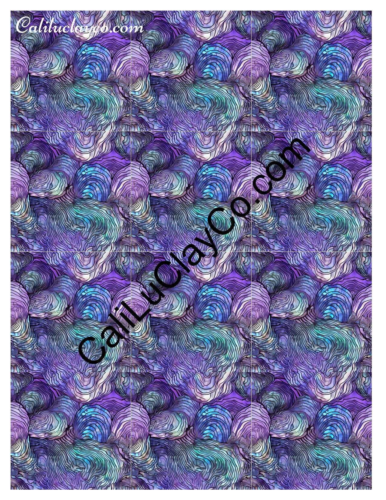 Purple & Teal Waves #3 MULTI Left & Right Polymer Clay Water-Soluble Transfer Sheet / Tattoo Paper