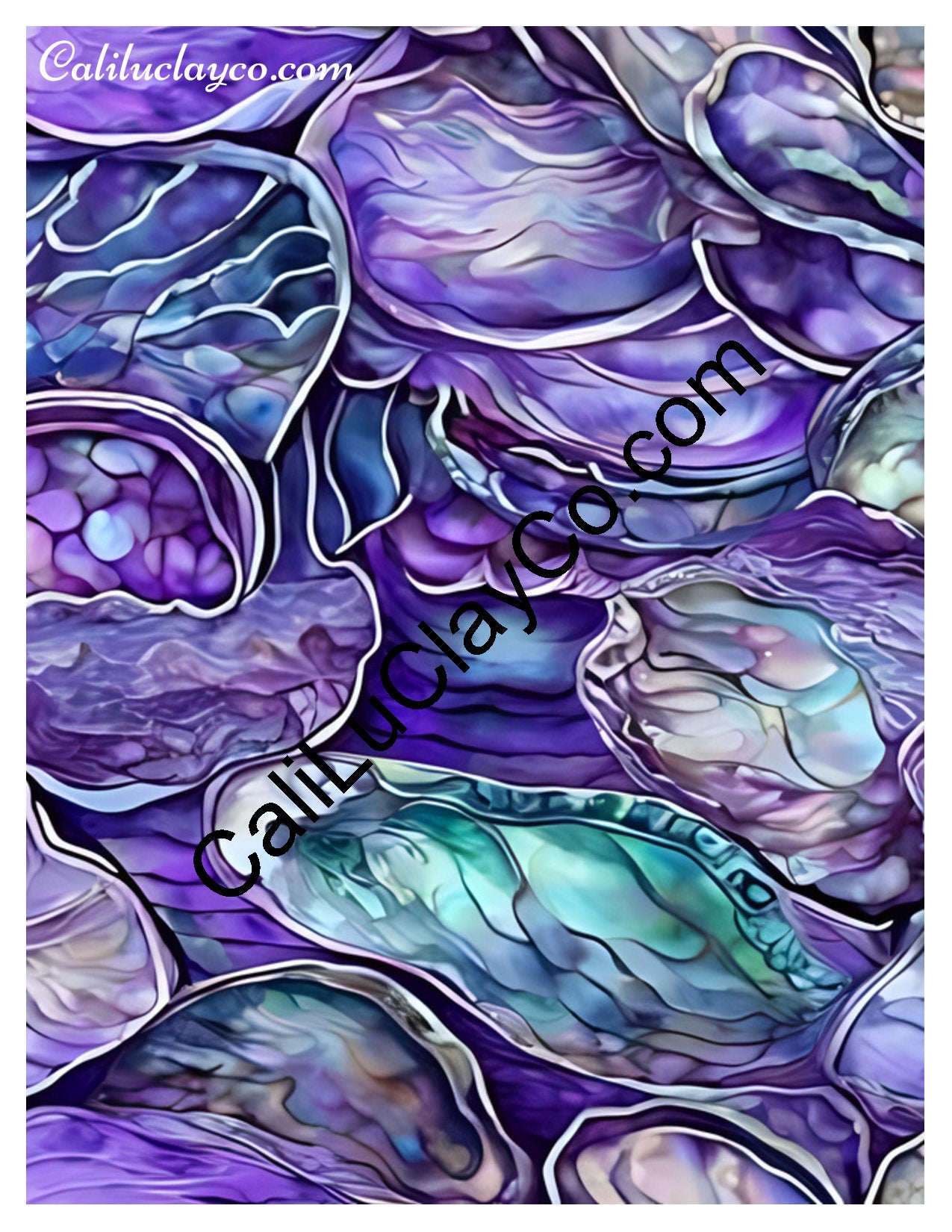 Purple & Teal Stones #25 Left & Right Polymer Clay Water-Soluble Transfer Sheet / Tattoo Paper
