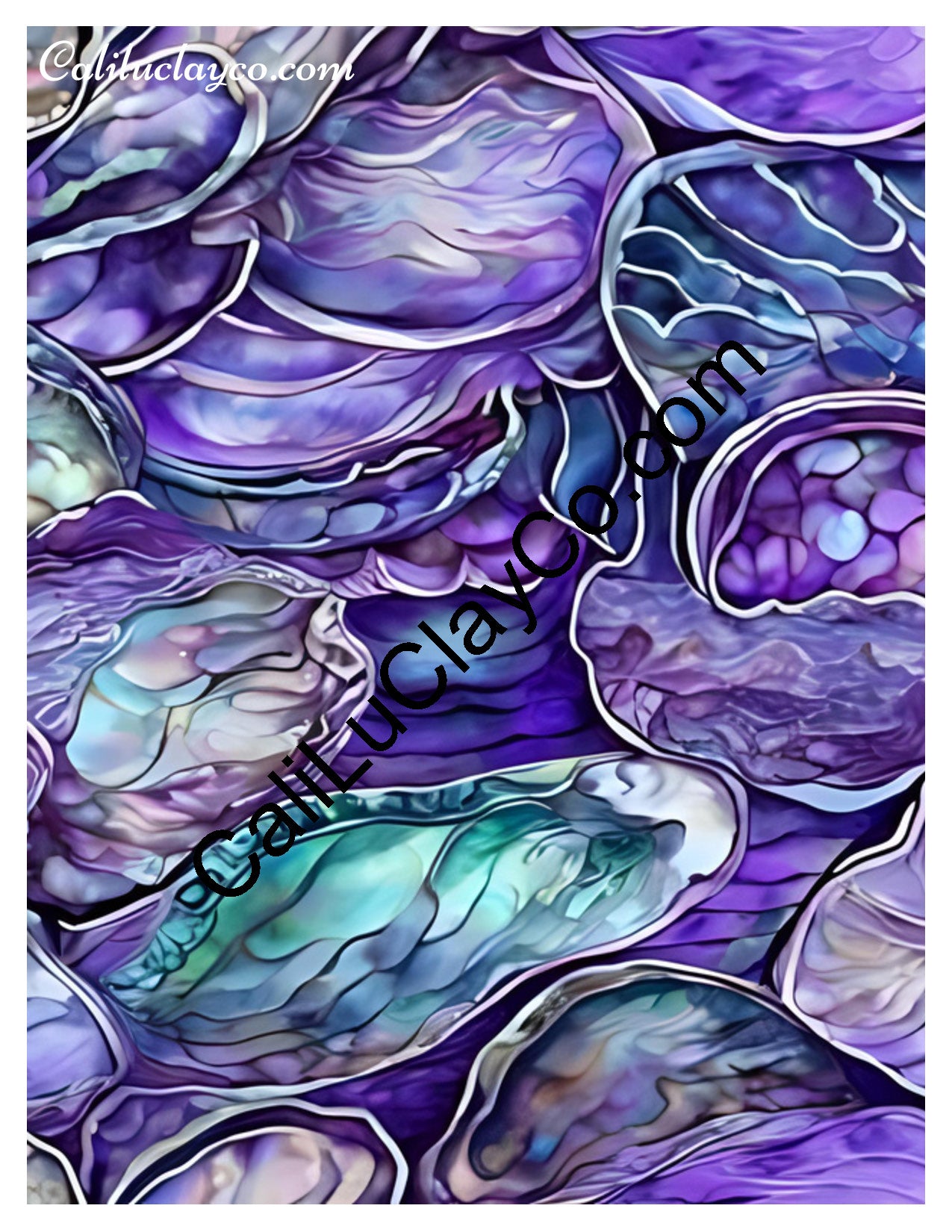 Purple & Teal Stones #25 Left & Right Polymer Clay Water-Soluble Transfer Sheet / Tattoo Paper