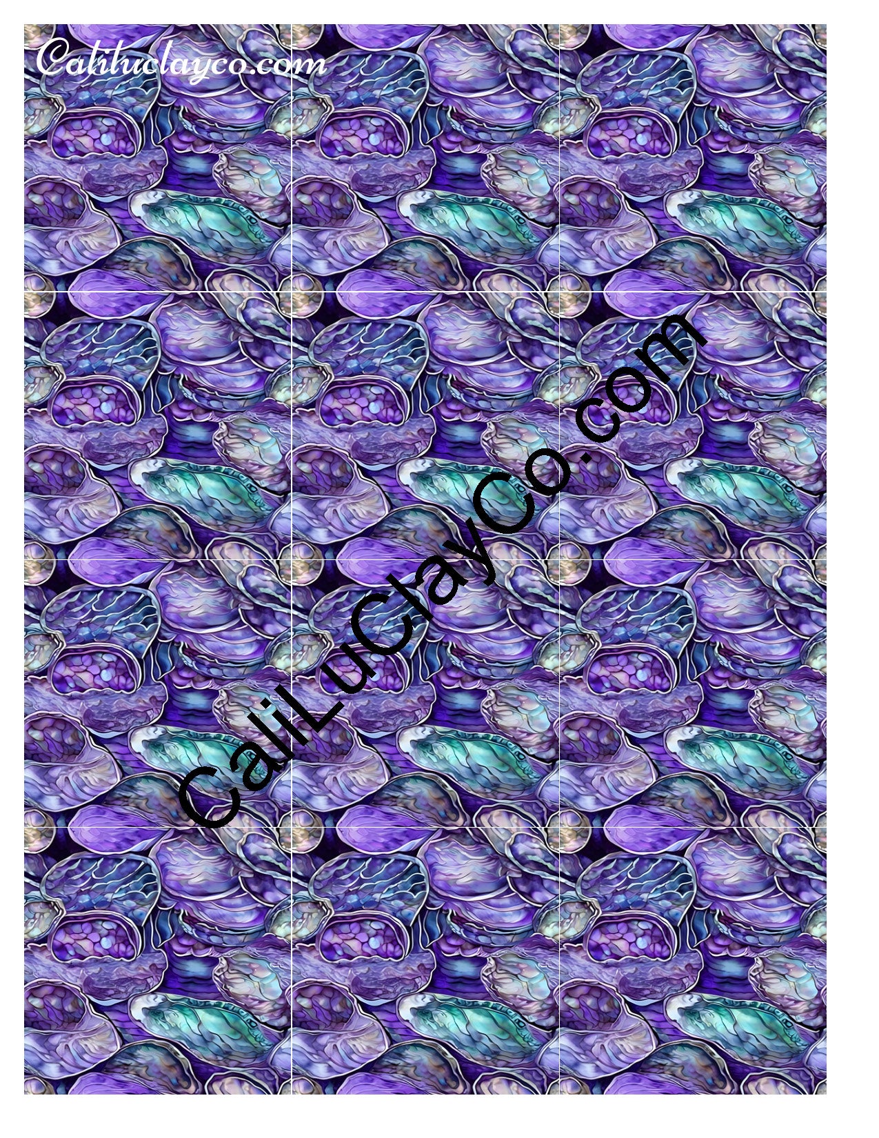 Purple & Teal Stones #25 MULTI Left & Right Polymer Clay Water-Soluble Transfer Sheet / Tattoo Paper