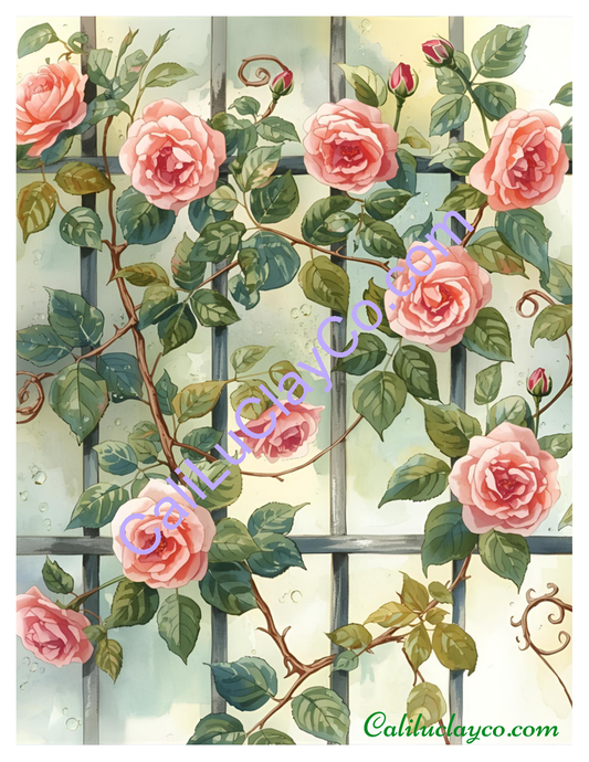 Rosevine Gate Left, Right & MULTI X12 Polymer Clay Water-Soluble Transfer Sheet / Tattoo Paper