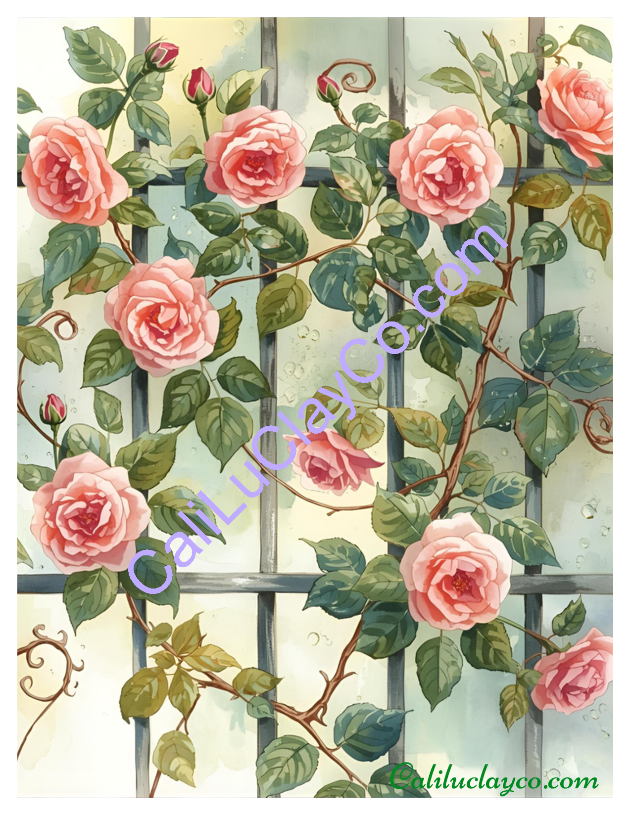 Rosevine Gate Left, Right & MULTI X12 Polymer Clay Water-Soluble Transfer Sheet / Tattoo Paper