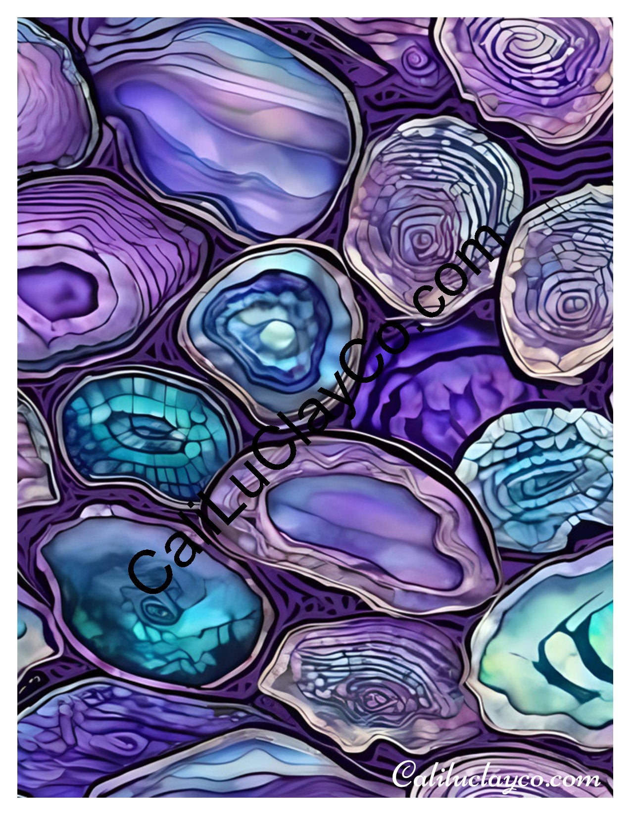 Purple & Teal Stones #42 Left & Right Polymer Clay Water-Soluble Transfer Sheet / Tattoo Paper