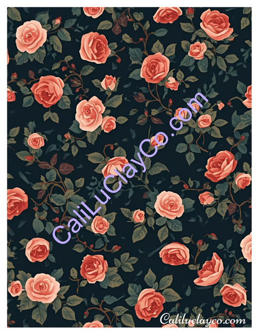 Peach Roses Polymer Clay Water-Soluble Transfer Sheet / Tattoo Paper