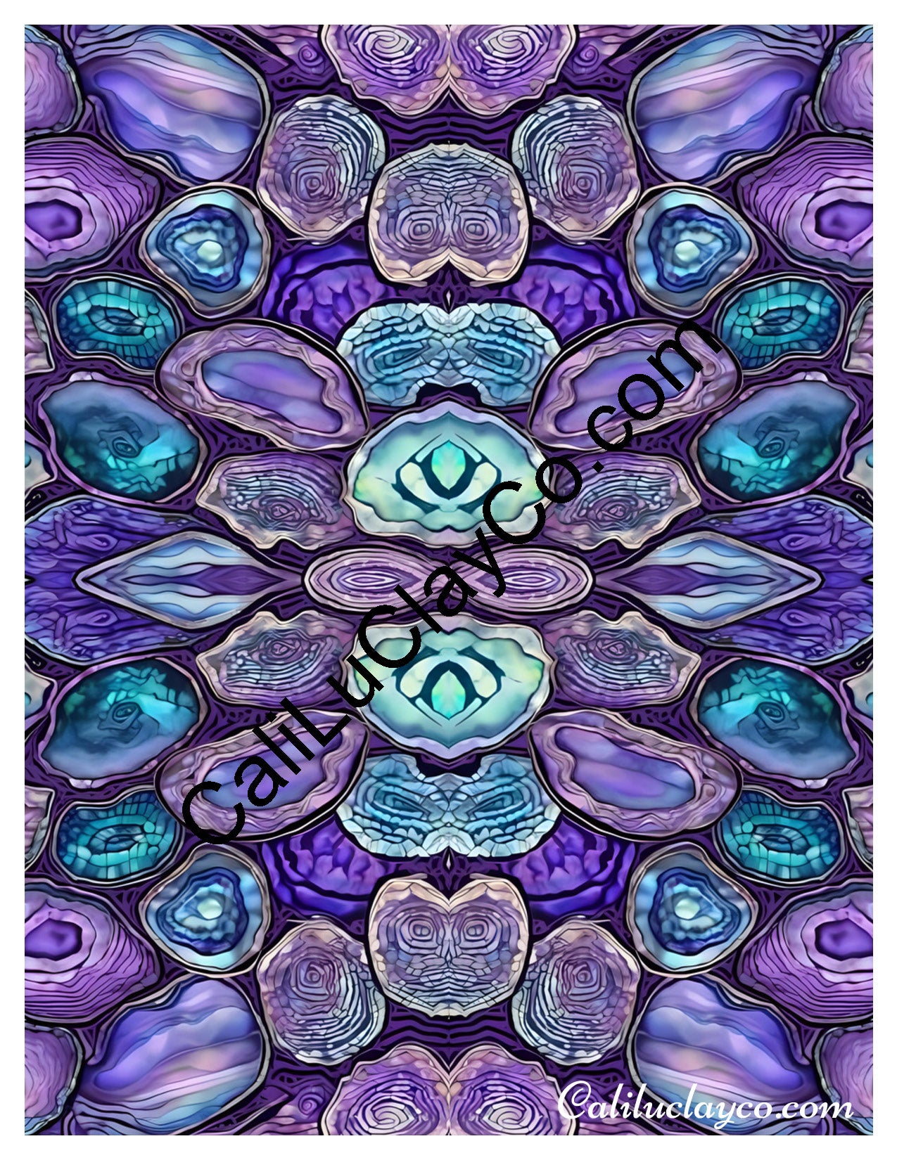 Purple & Teal Stones #42 Mirrored Polymer Clay Water-Soluble Transfer Sheet / Tattoo Paper