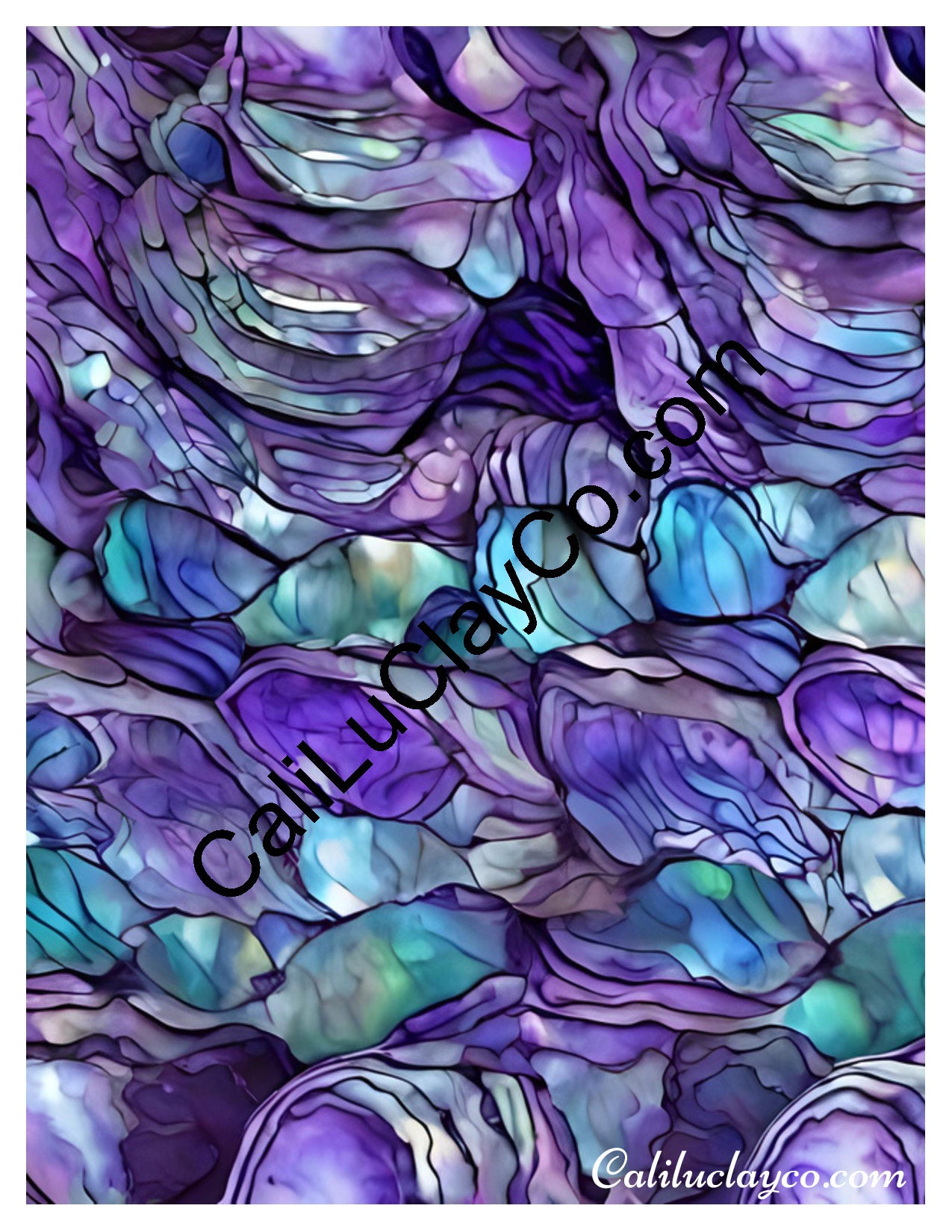 Purple & Teal Stones #44 Left & Right Polymer Clay Water-Soluble Transfer Sheet / Tattoo Paper