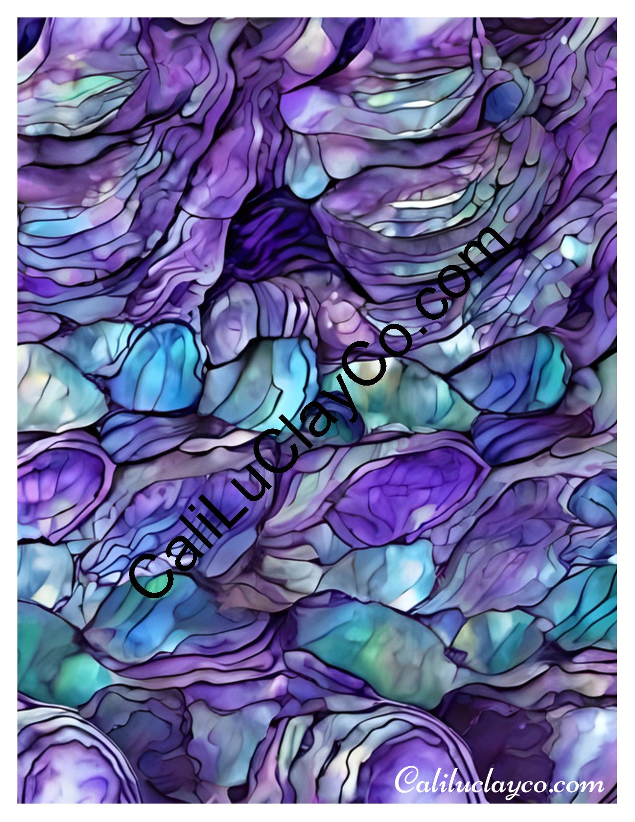 Purple & Teal Stones #44 Left & Right Polymer Clay Water-Soluble Transfer Sheet / Tattoo Paper