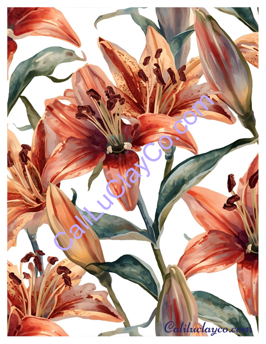 Burnt Rose Easter Lilies Large and MULTI X12 Polymer Clay Water-Soluble Transfer Sheet / Tattoo Paper