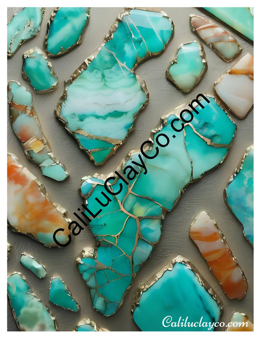 Larimar #2 Left & Right Polymer Clay Water-Soluble Transfer Sheet / Tattoo Paper