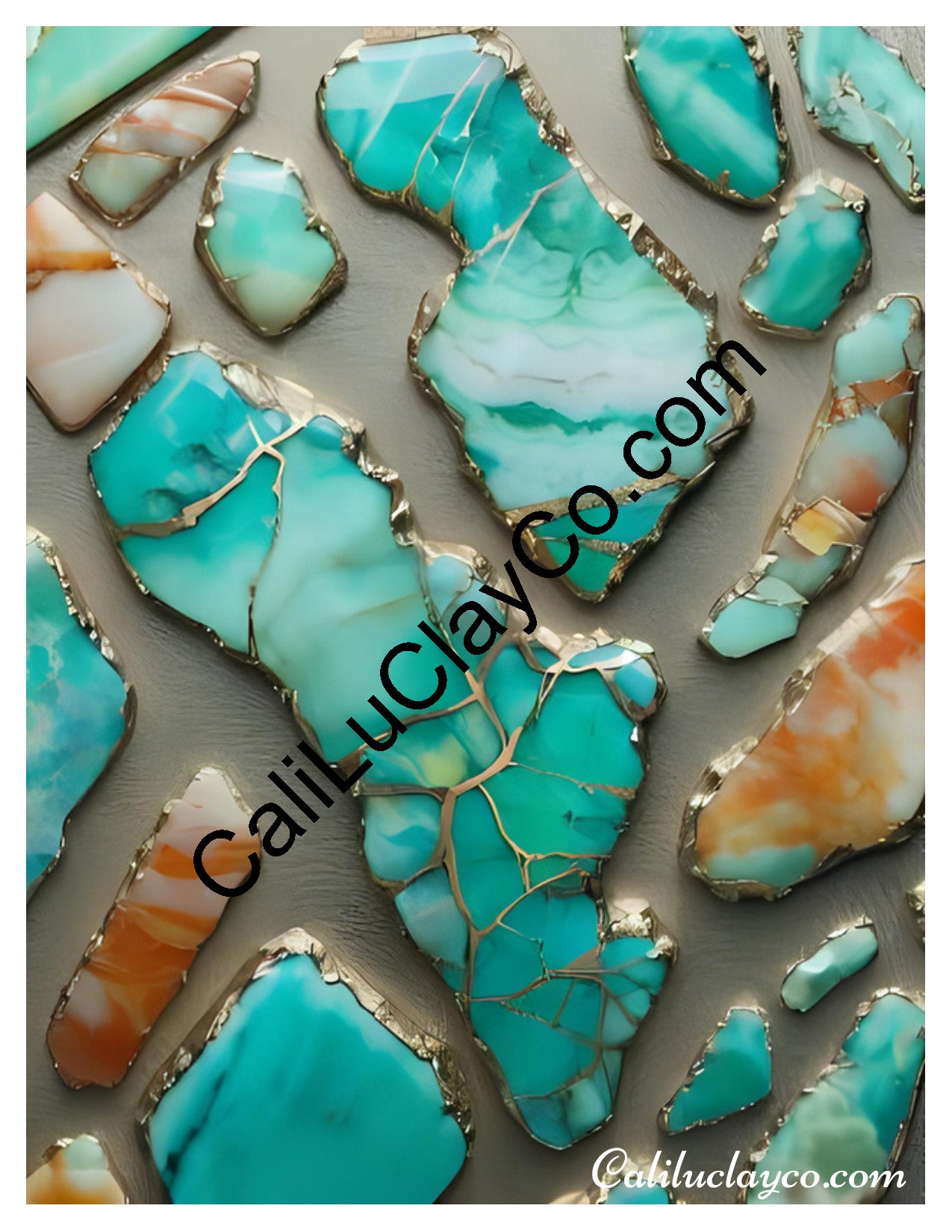 Larimar #2 Left & Right Polymer Clay Water-Soluble Transfer Sheet / Tattoo Paper