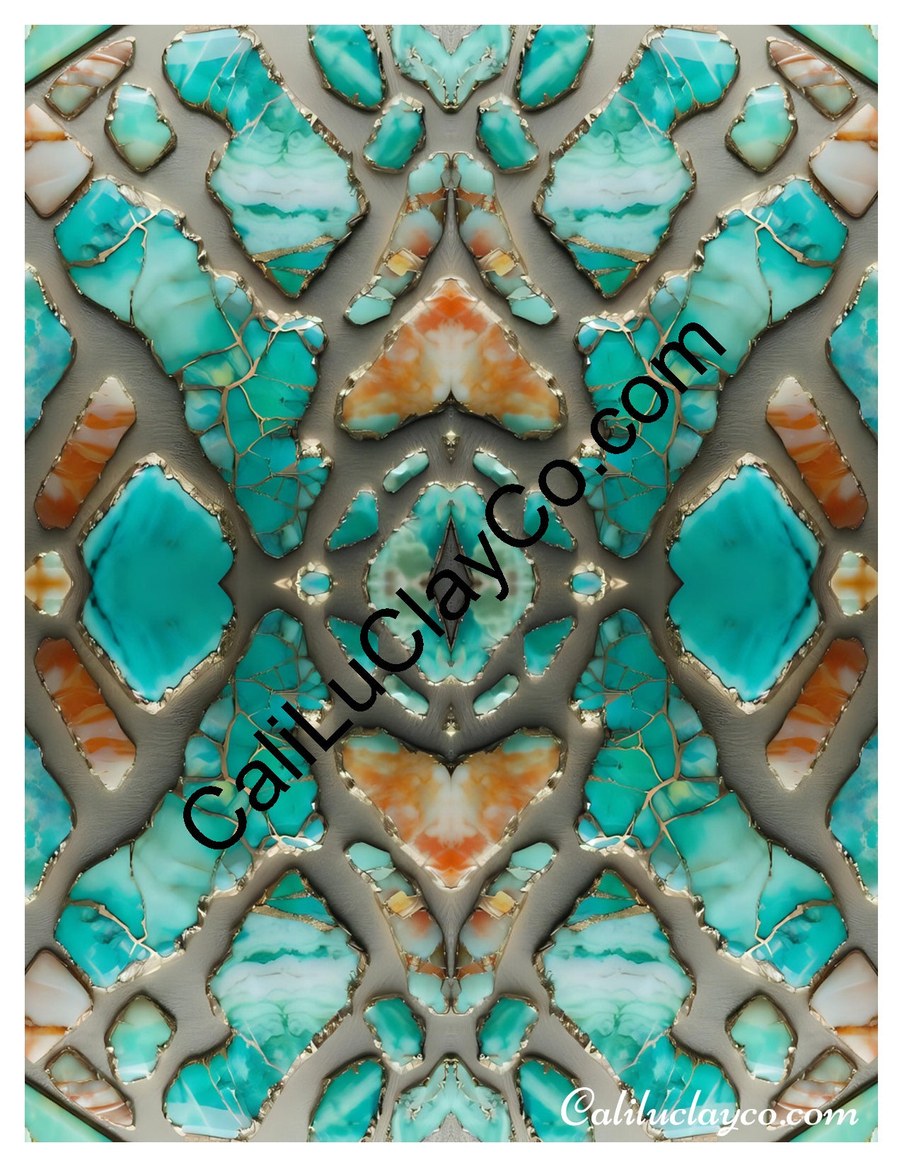 Larimar #2 Mirrored x4 Polymer Clay Water-Soluble Transfer Sheet / Tattoo Paper