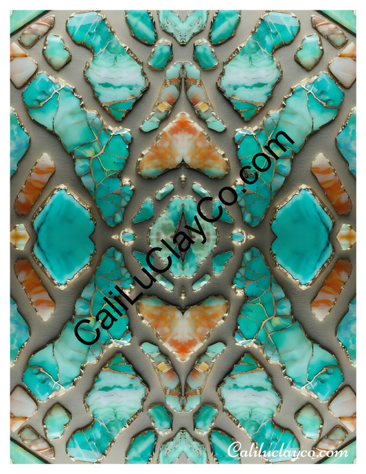 Larimar #2 Mirrored x4 Polymer Clay Water-Soluble Transfer Sheet / Tattoo Paper