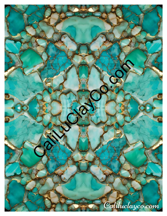 Larimar #3 Mirrored x4 Polymer Clay Water-Soluble Transfer Sheet / Tattoo Paper