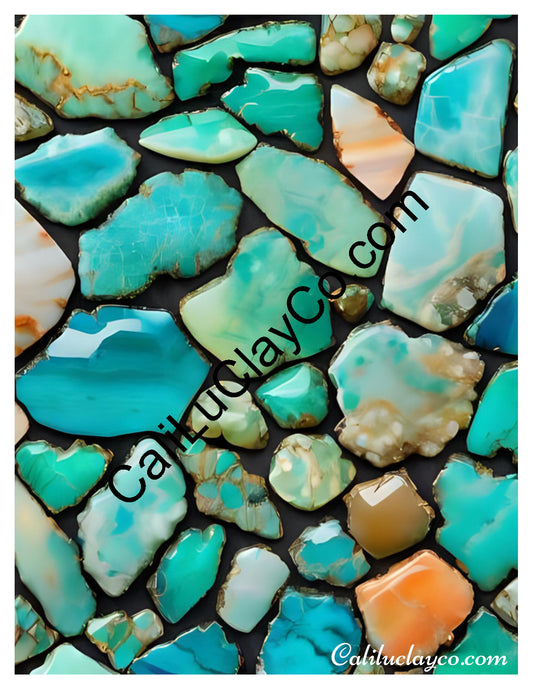 Larimar #4 Left & Right Polymer Clay Water-Soluble Transfer Sheet / Tattoo Paper