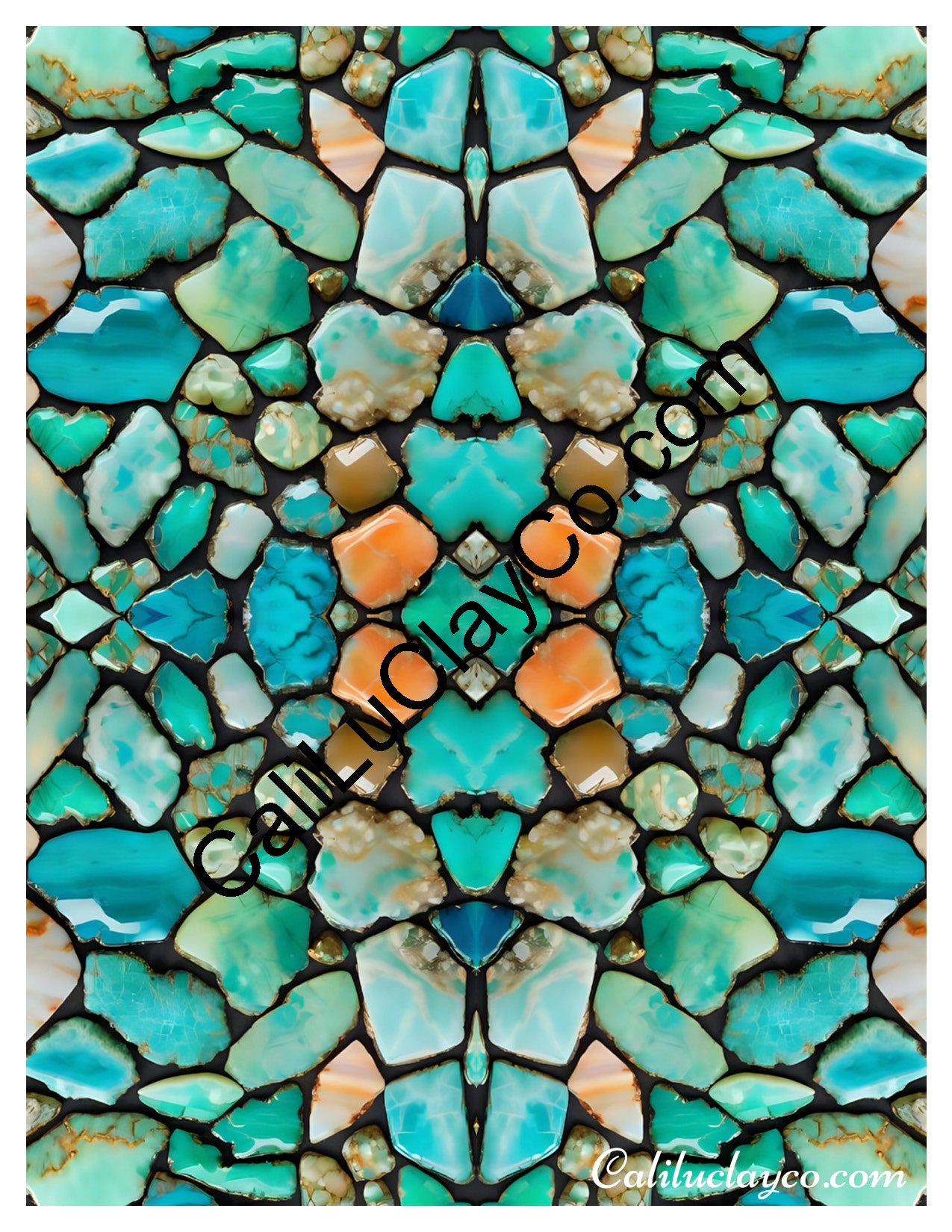 Larimar #4 Mirrored x4 Polymer Clay Water-Soluble Transfer Sheet / Tattoo Paper