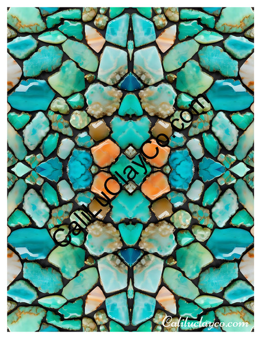 Larimar #4 Mirrored x4 Polymer Clay Water-Soluble Transfer Sheet / Tattoo Paper