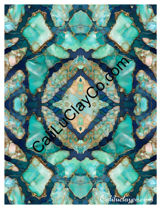 Larimar #5 Mirrored Version #1 Polymer Clay Water-Soluble Transfer Sheet / Tattoo Paper