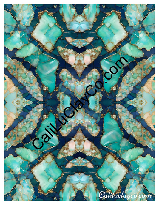 Larimar #5 Mirrored Version #2 Polymer Clay Water-Soluble Transfer Sheet / Tattoo Paper