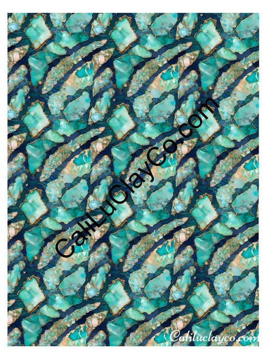 Larimar #5 MULTI Left & Right Polymer Clay Water-Soluble Transfer Sheet / Tattoo Paper