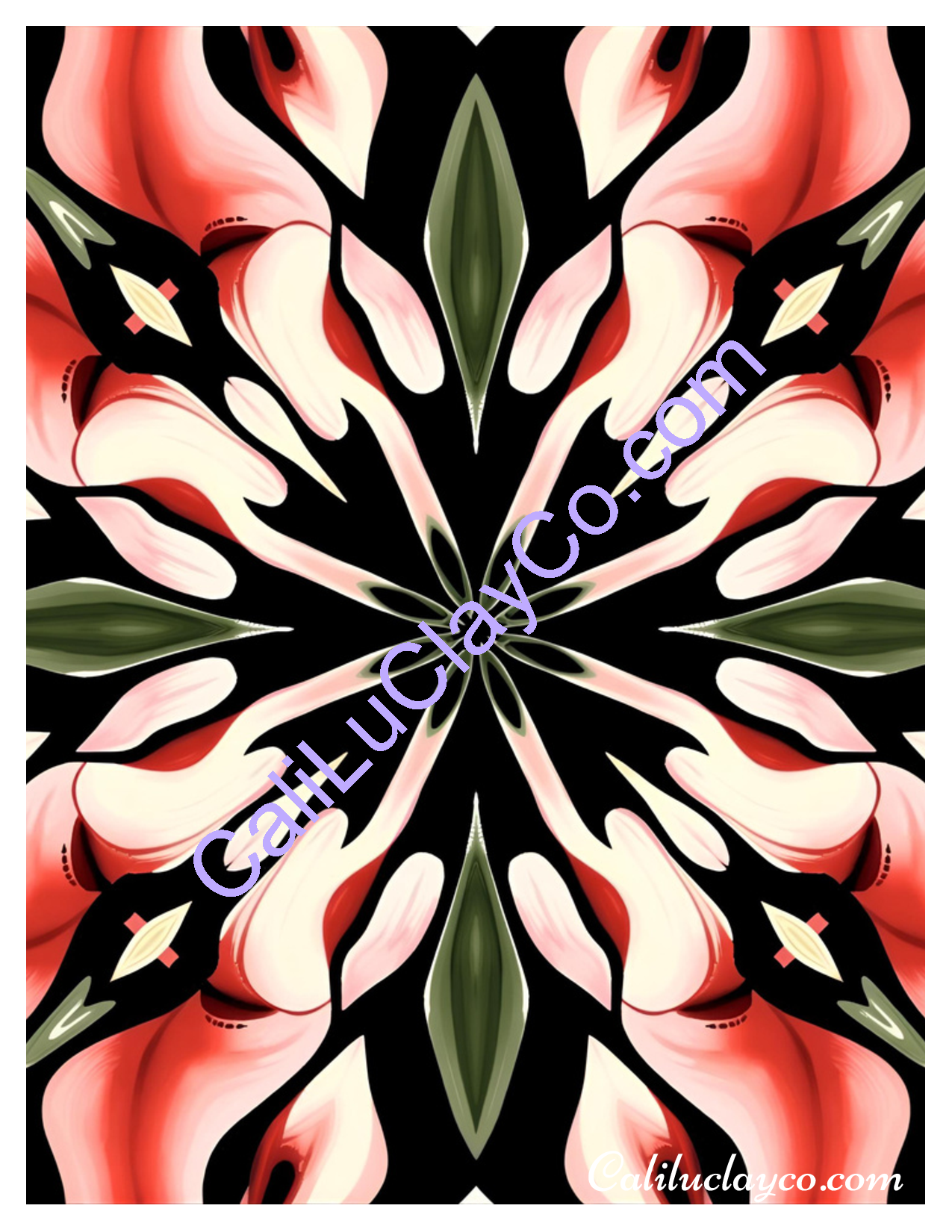 Red & Black Abstract Floral Design Original & Multi X12 Polymer Clay Water-Soluble Transfer Sheet / Tattoo Paper