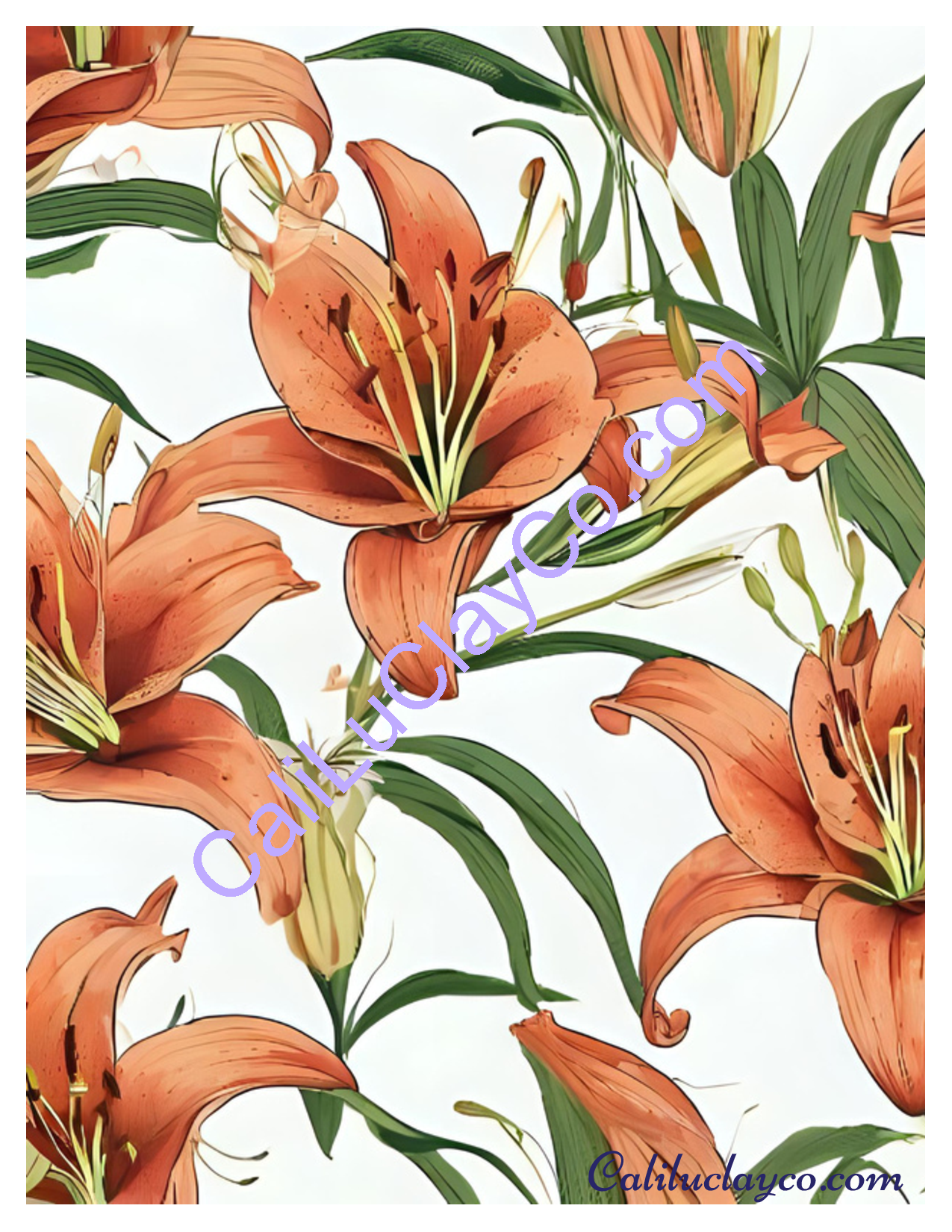 Peach Easter Lilies Polymer Clay Water-Soluble Transfer Sheet / Tattoo Paper