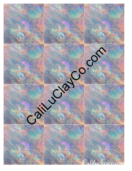 Opalescent Marbling #3 MULTI Left & Right Polymer Clay Water-Soluble Transfer Sheet / Tattoo Paper