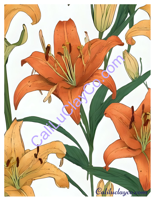 Orange & Yellow #2 Easter Lilies Polymer Clay Water-Soluble Transfer Sheet / Tattoo Paper