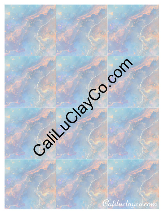 Opalescent Marbling #5 MULTI Left & Right Polymer Clay Water-Soluble Transfer Sheet / Tattoo Paper