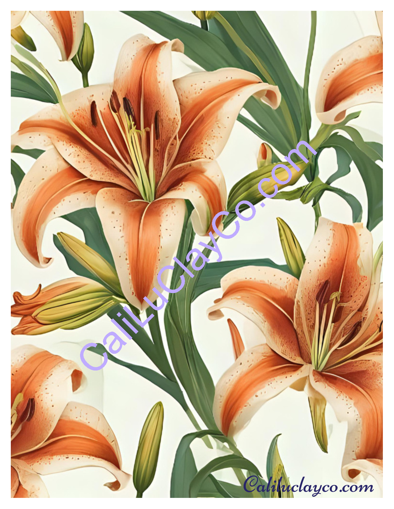 Orange & Yellow #3 Easter Lilies Polymer Clay Water-Soluble Transfer Sheet / Tattoo Paper