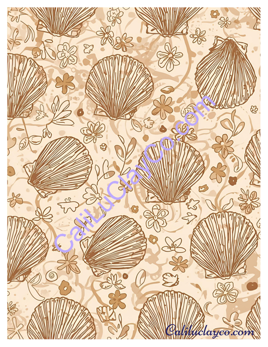 Tan Clam Shell Pattern Polymer Clay Water-Soluble Transfer Sheet / Tattoo Paper