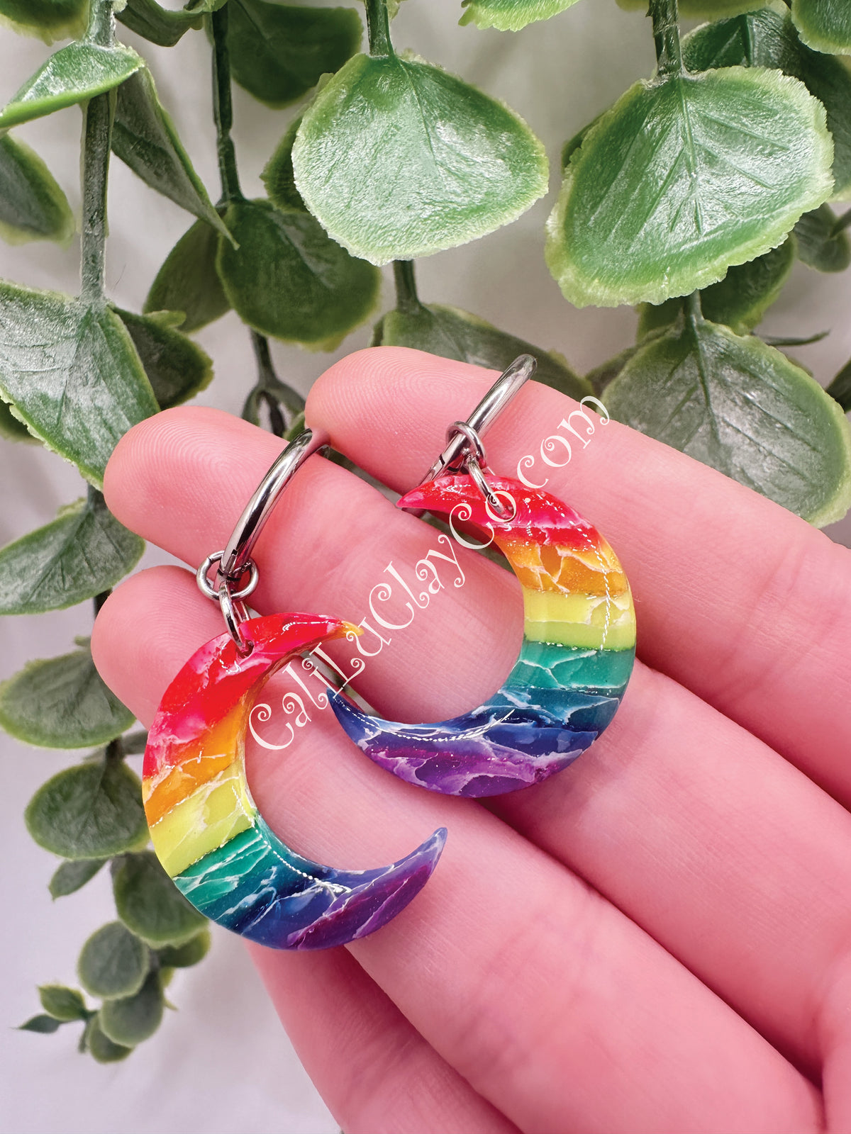 Reversible Rainbow Moons on Hoops - Matte & Shiny