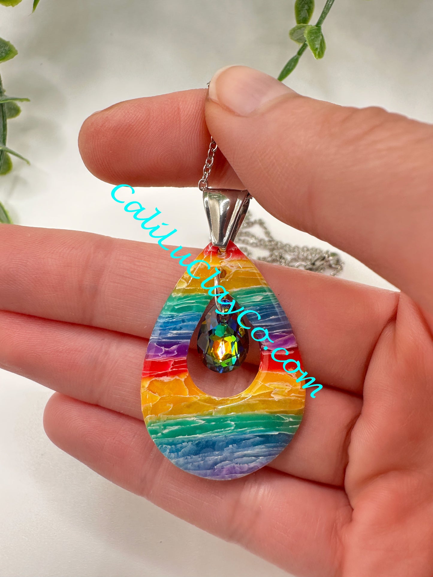 Reversible Rainbow Teardrop Pendant with Swarovski Teardrop