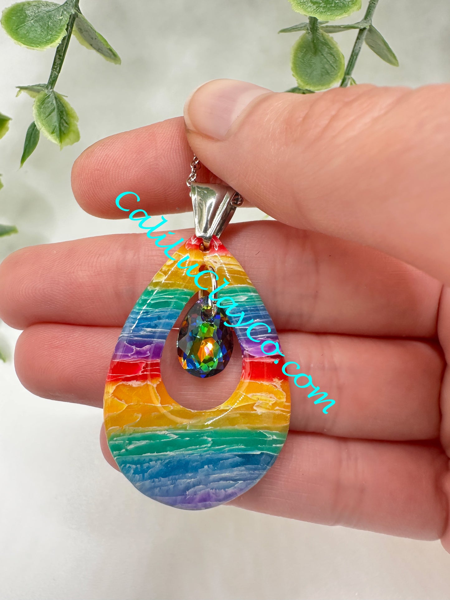 Reversible Rainbow Teardrop Pendant with Swarovski Teardrop