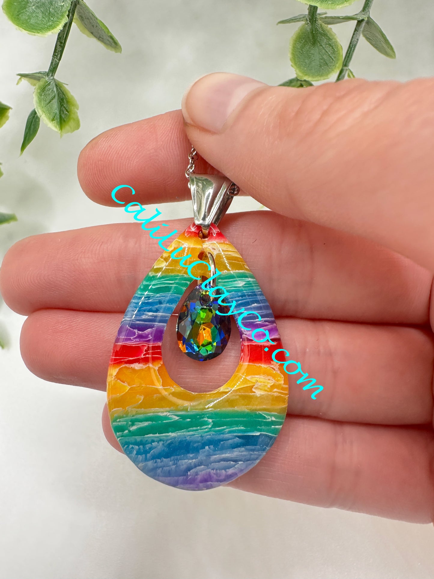 Reversible Rainbow Teardrop Pendant with Swarovski Teardrop