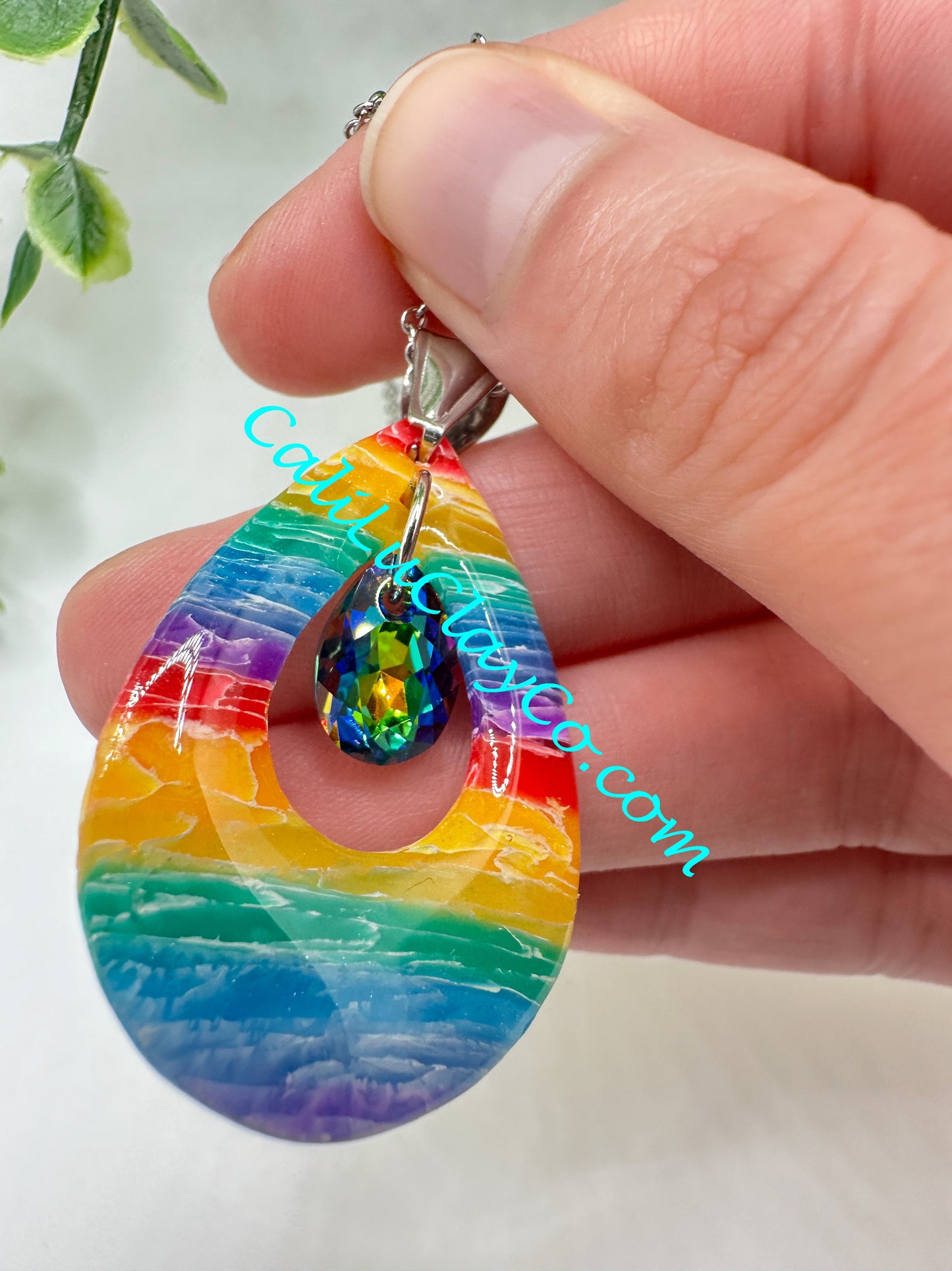Reversible Rainbow Teardrop Pendant with Swarovski Teardrop