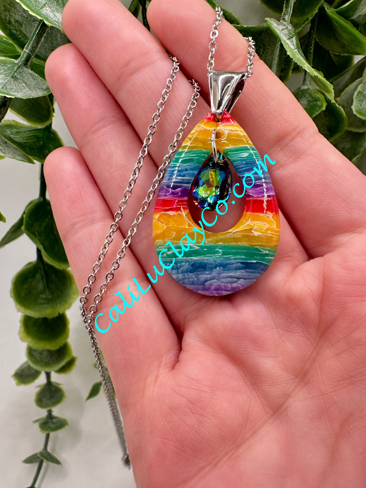 Reversible Rainbow Teardrop Pendant with Swarovski Teardrop