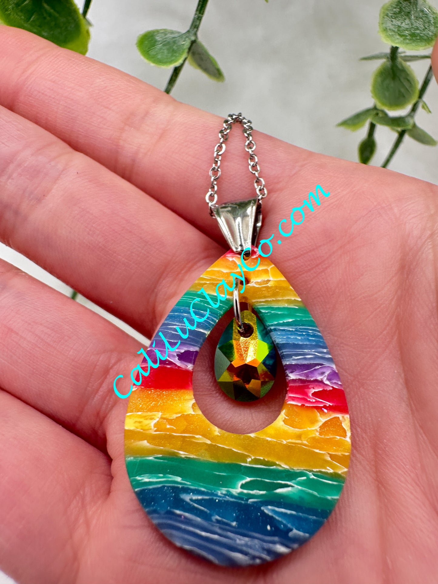 Reversible Rainbow Teardrop Pendant with Swarovski Teardrop