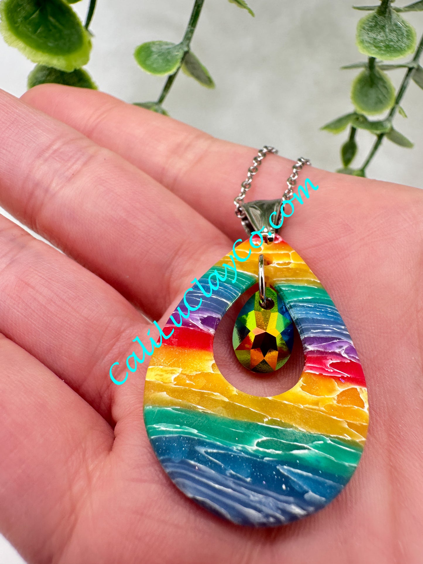 Reversible Rainbow Teardrop Pendant with Swarovski Teardrop