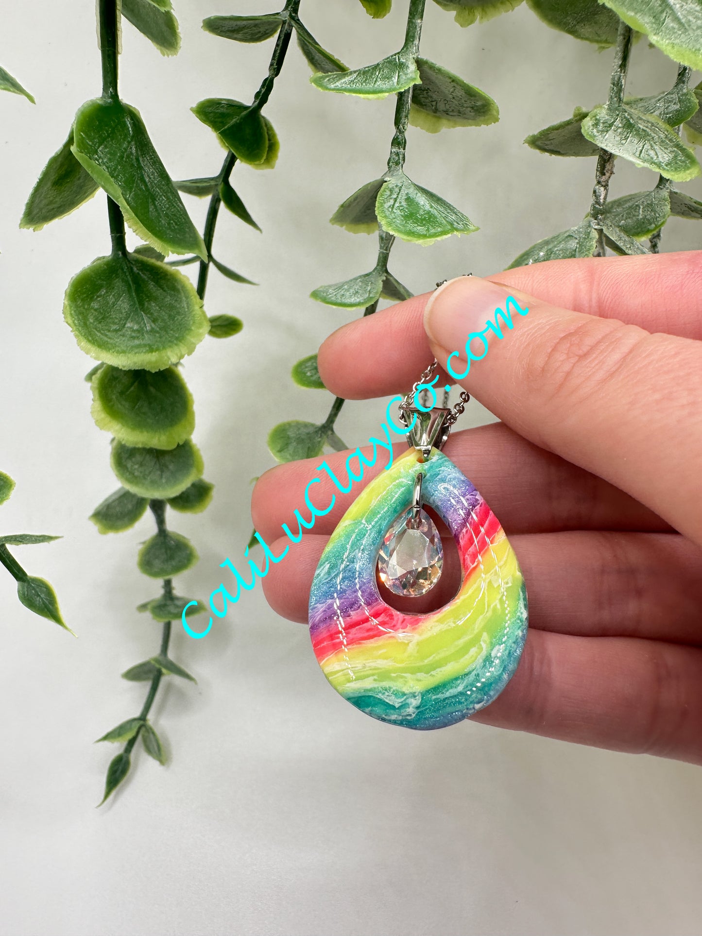 Neon Rainbow Teardrop Pendant with Swarovski Teardrop Necklace