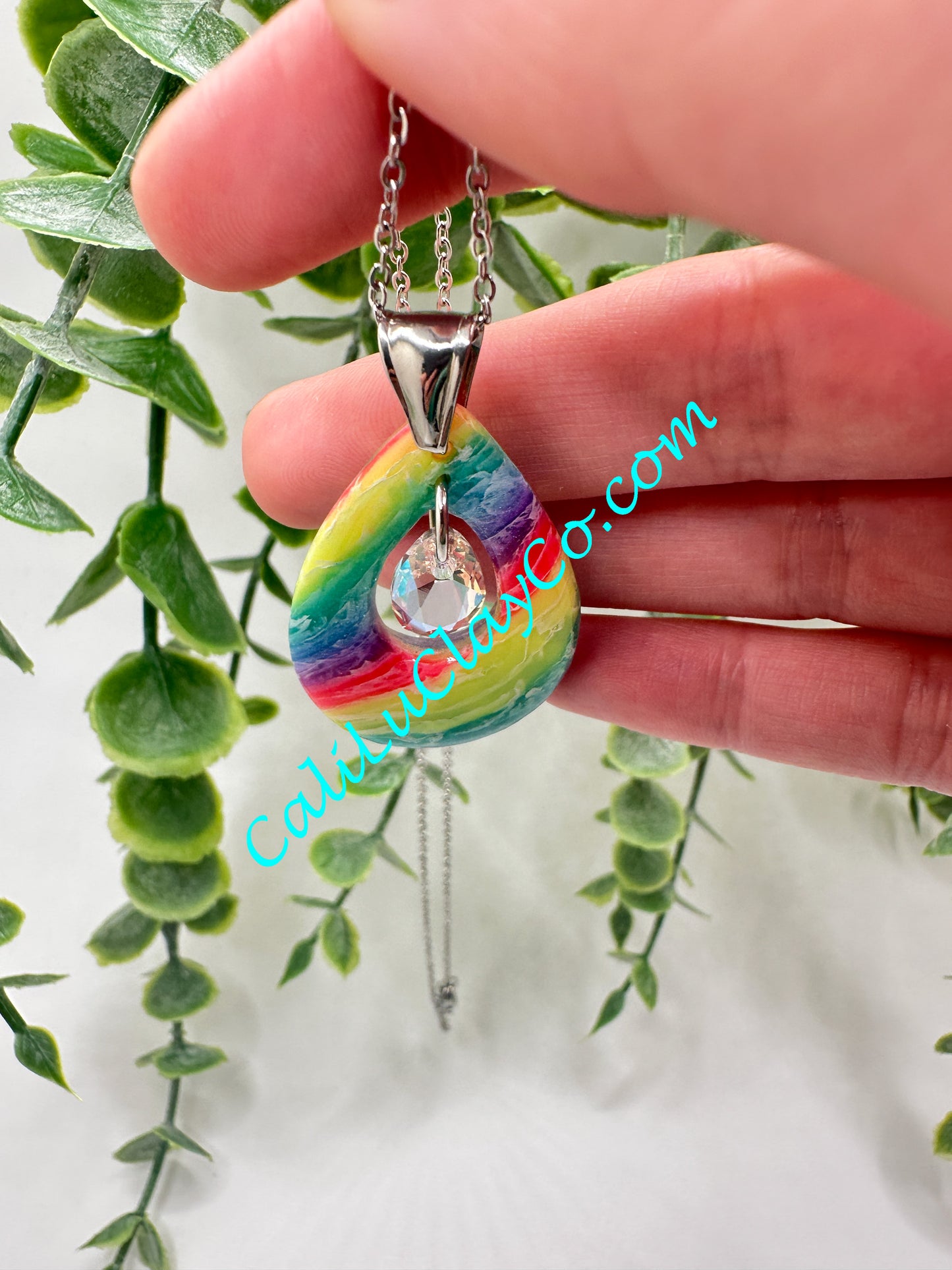Neon Rainbow Teardrop Pendant with Swarovski Teardrop Necklace