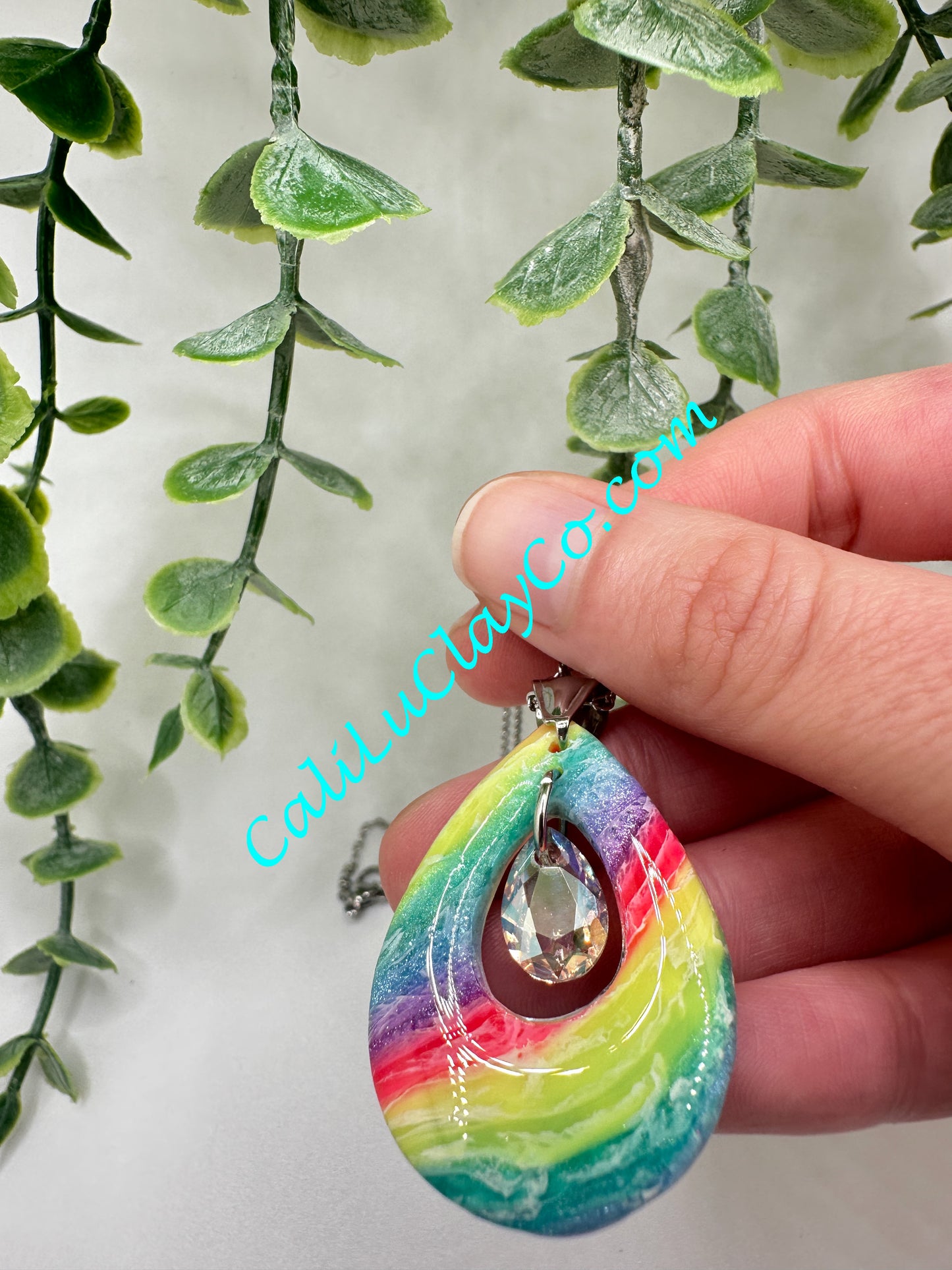 Neon Rainbow Teardrop Pendant with Swarovski Teardrop Necklace