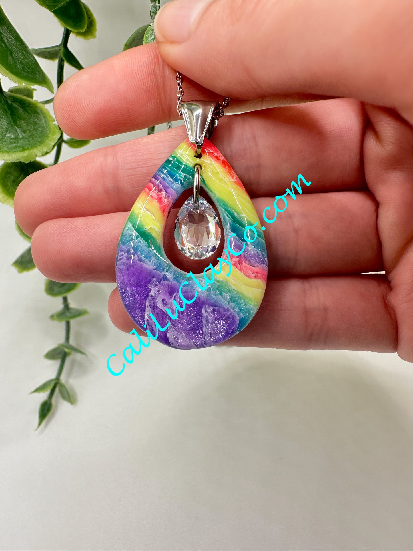 Neon Rainbow Teardrop Pendant with Swarovski Teardrop Necklace