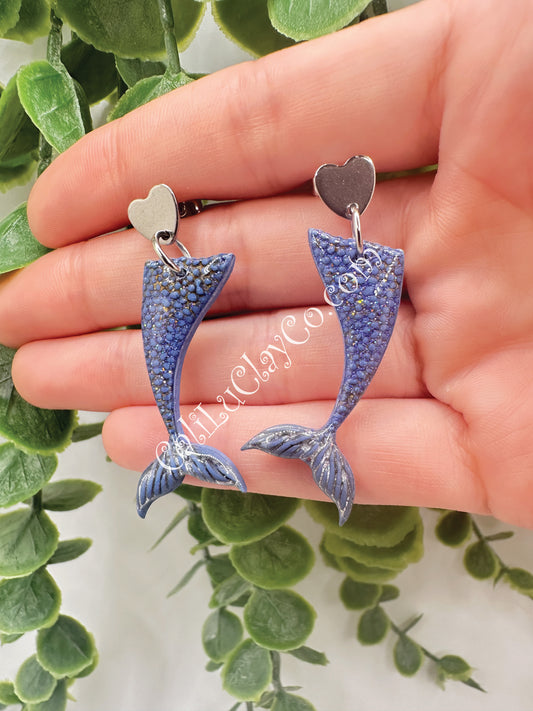 Sparkly Blue Mermaid Tails with Heart Posts